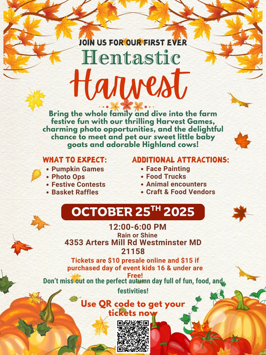 Hentastic Harvest Event on 10/25/25 12-6 pm Rain or Shine